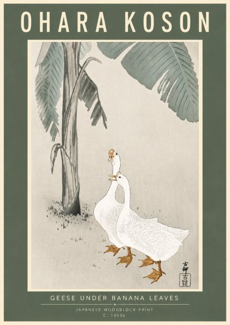 Ohara Koson Geese Under Banana Leaves No4 - Poszter