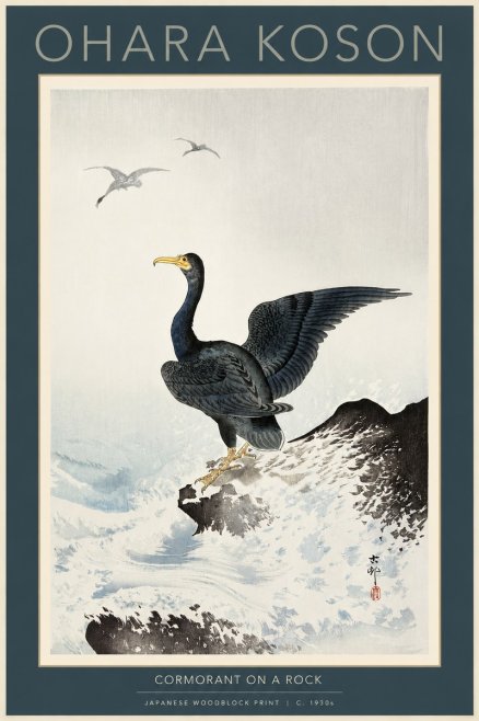 Ohara Koson Cormorant on a Rock No2 - Poszter