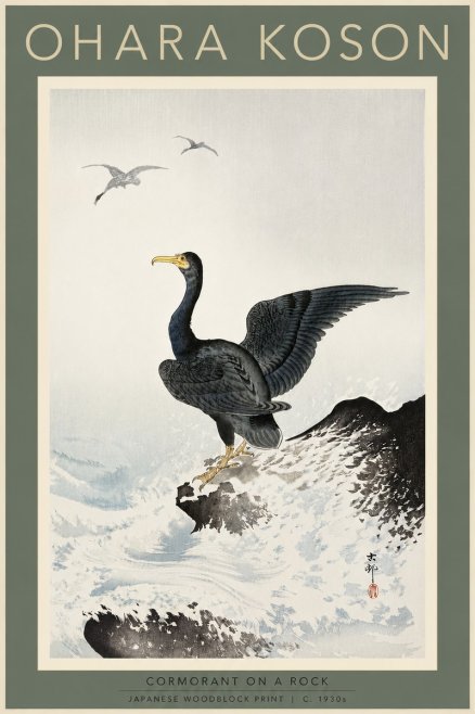 Ohara Koson Cormorant on a Rock No5 - Poszter