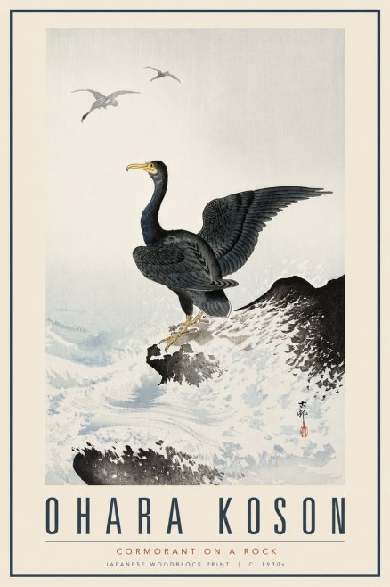 Ohara Koson Cormorant on a Rock No6 - Poszter