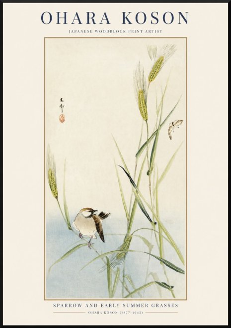 Ohara Koson Sparrow and Early Summer Grasses No1 - Poszter