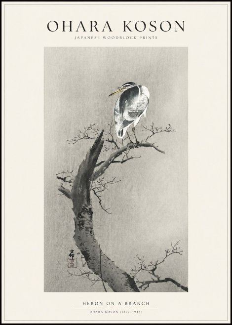 Ohara Koson Heron on a Branch No1 - Poszter