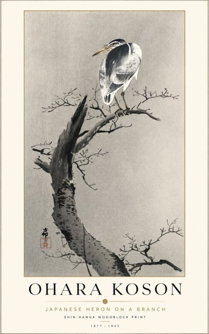 Ohara Koson Heron on a Branch No2 - Poszter