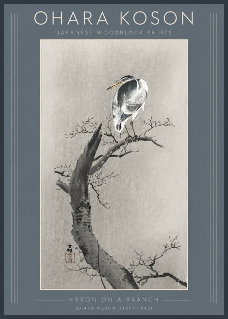 Ohara Koson Heron on a Branch No3 - Poszter