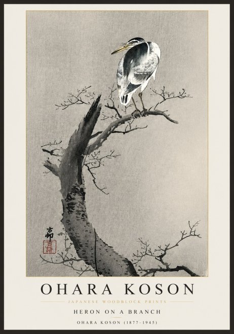 Ohara Koson Heron on a Branch No4 - Poszter