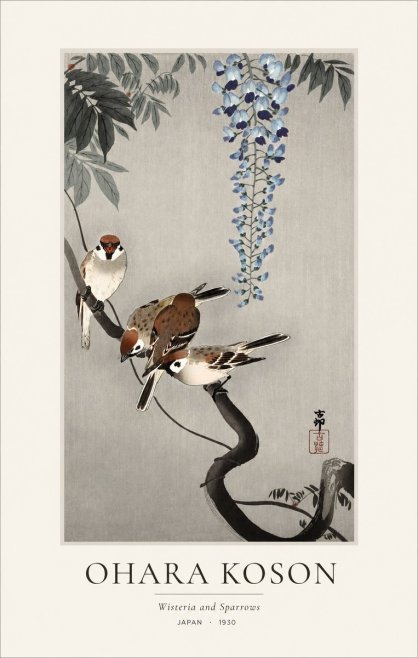Ohara Koson Wisteria and Sparrows No1 - Poszter
