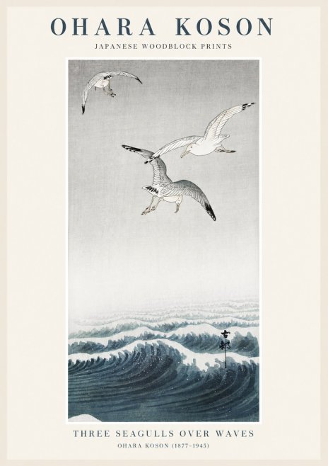 Ohara Koson Three Seagulls over Waves No1 - Poszter