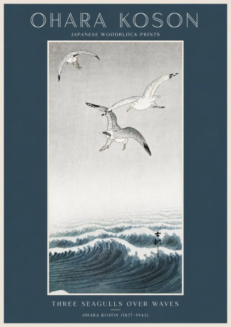 Ohara Koson Three Seagulls over Waves No2 - Poszter