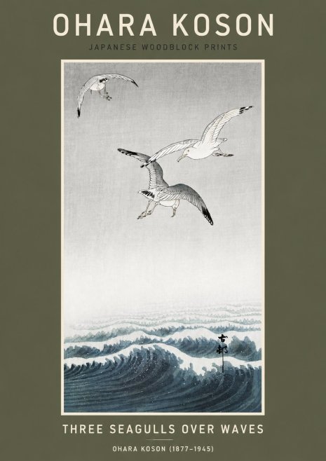 Ohara Koson Three Seagulls over Waves No3 - Poszter