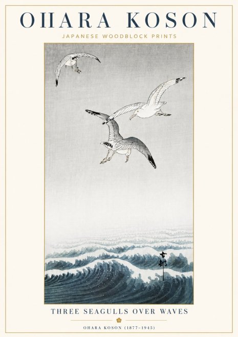 Ohara Koson Three Seagulls over Waves No4 - Poszter
