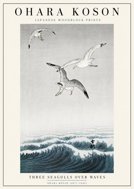 Ohara Koson Three Seagulls over Waves No6 - Poszter