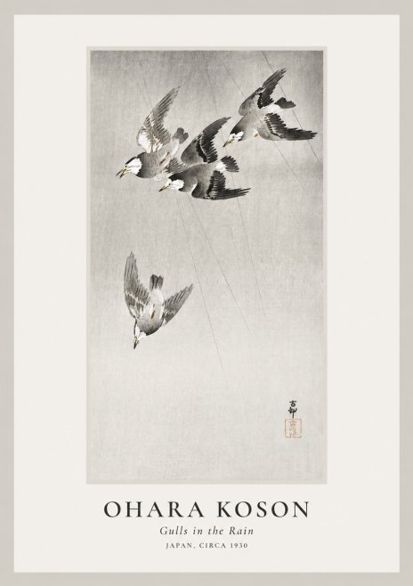 Ohara Koson Gulls in the Rain No1 - Poszter