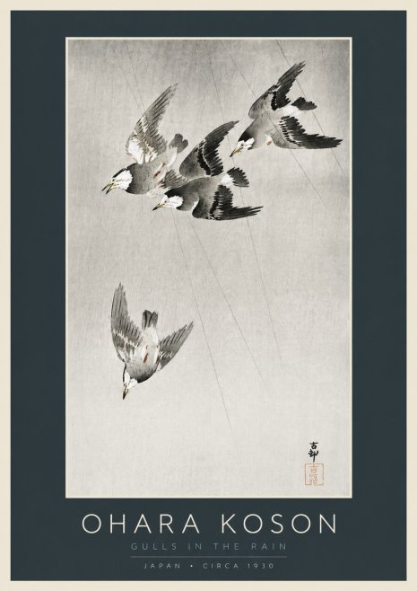 Ohara Koson Gulls in the Rain No2 - Poszter