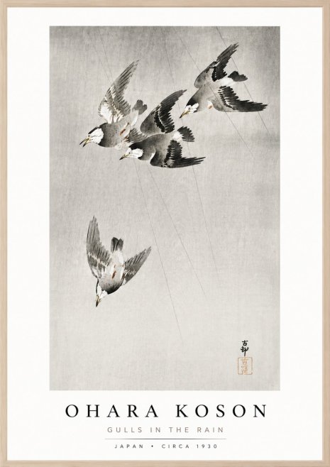 Ohara Koson Gulls in the Rain No3 - Poszter