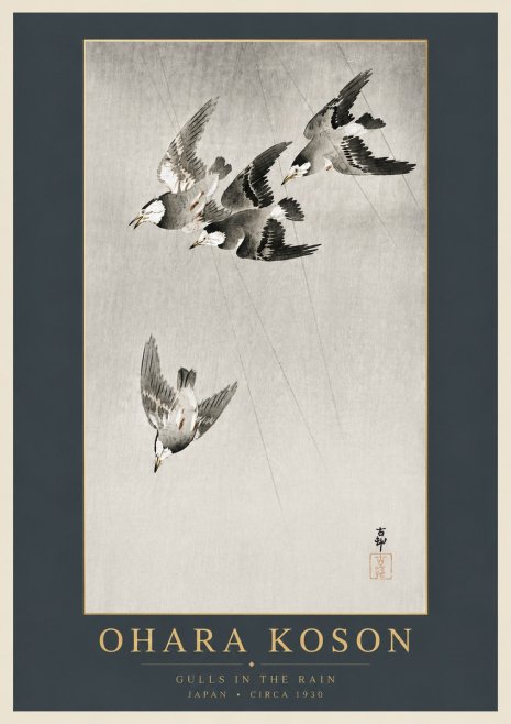Ohara Koson Gulls in the Rain No6 - Poszter