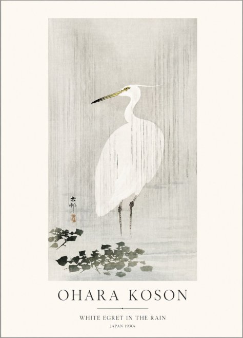 Ohara Koson White Egret in the Rain No1 - Poszter