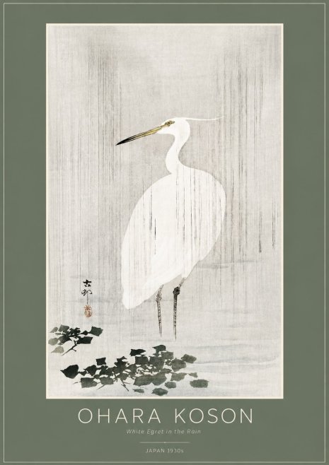 Ohara Koson White Egret in the Rain No2 - Poszter