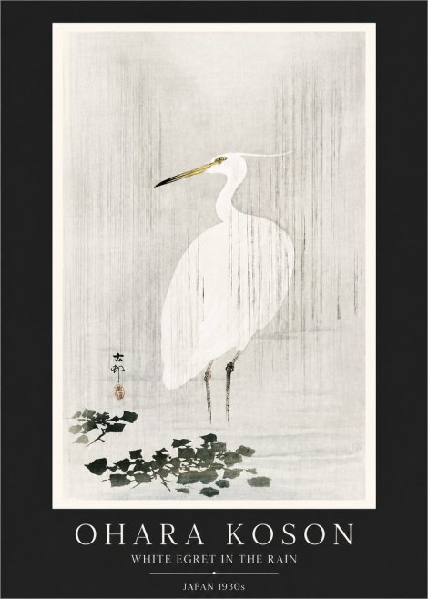 Ohara Koson White Egret in the Rain No3 - Poszter