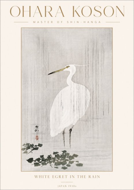 Ohara Koson White Egret in the Rain No4 - Poszter