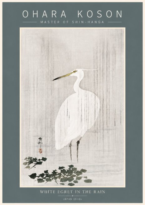 Ohara Koson White Egret in the Rain No5 - Poszter