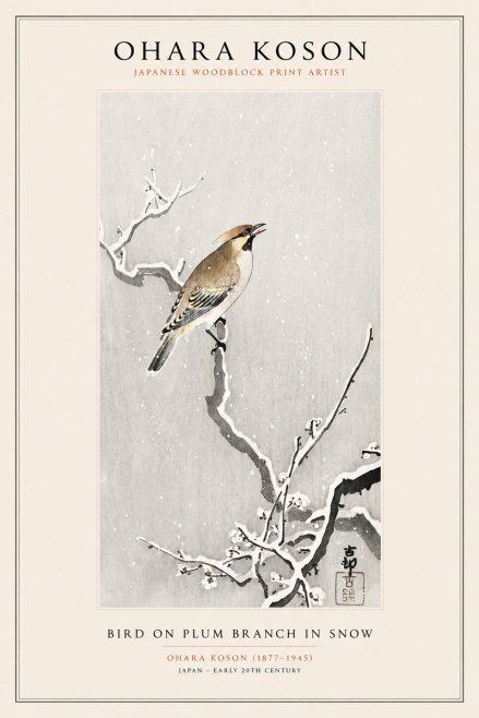 Ohara Koson Bird on Plum Branch in Snow No1 - Poszter