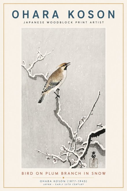 Ohara Koson Bird on Plum Branch in Snow No3 - Poszter
