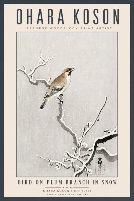 Ohara Koson Bird on Plum Branch in Snow No5 - Poszter