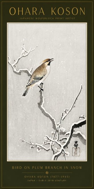 Ohara Koson Bird on Plum Branch in Snow No6 - Poszter