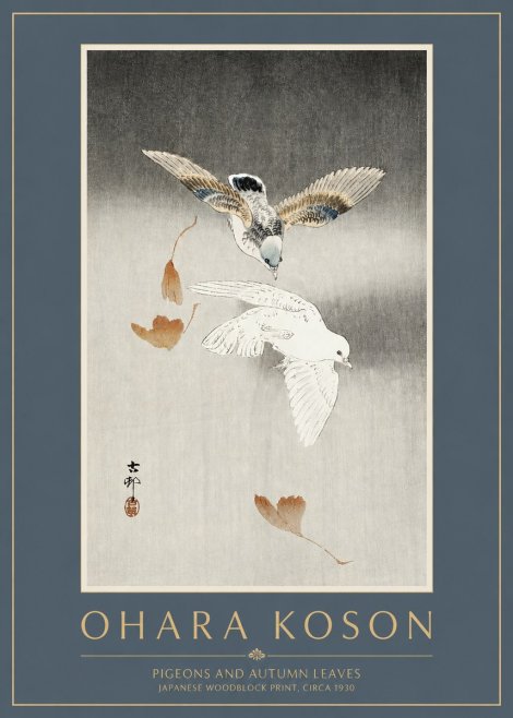 Ohara Koson Pigeons and Autumn Leaves No2 - Poszter