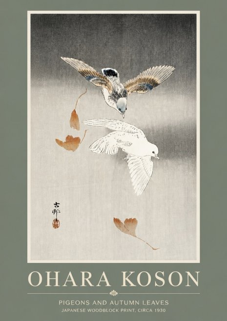 Ohara Koson Pigeons and Autumn Leaves No5 - Poszter