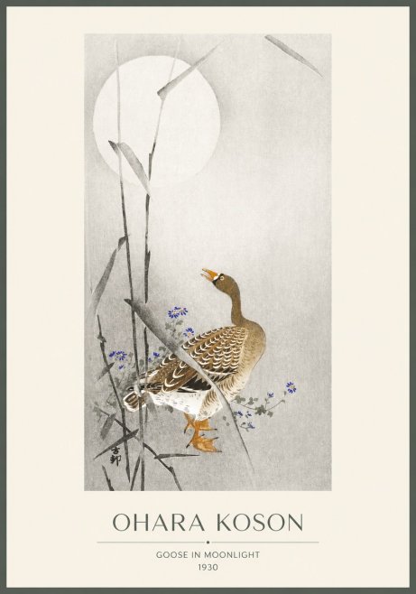 Ohara Koson Goose in Moonlight No1 - Poszter