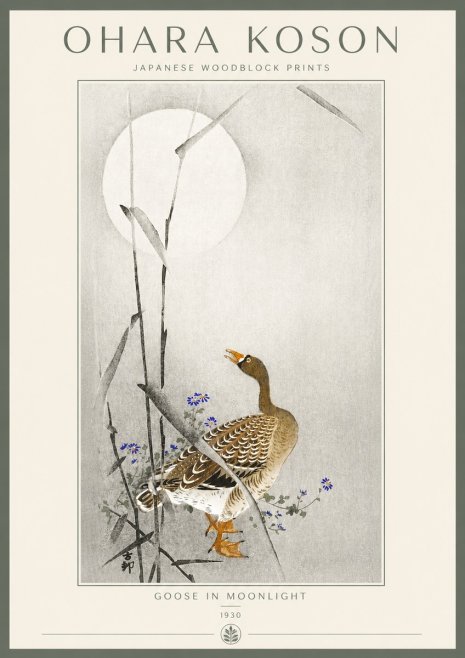 Ohara Koson Goose in Moonlight No2 - Poszter