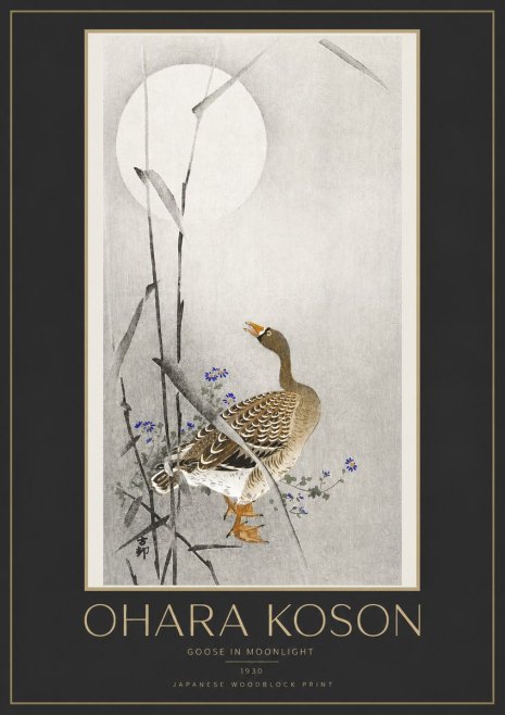 Ohara Koson Goose in Moonlight No3 - Poszter