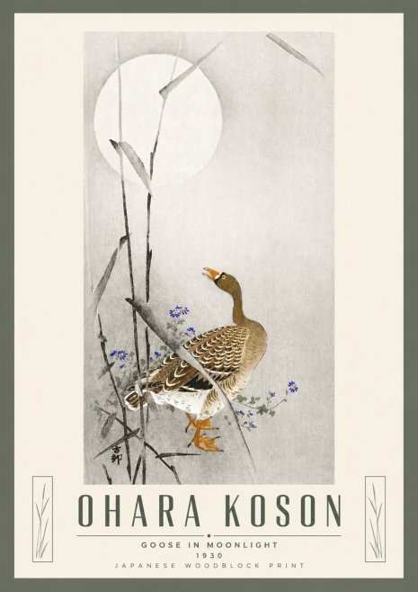 Ohara Koson Goose in Moonlight No5 - Poszter