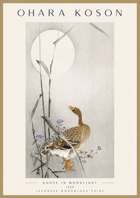 Ohara Koson Goose in Moonlight No6 - Poszter