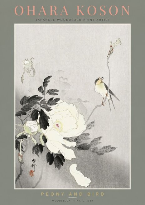 Ohara Koson Peony and Bird No2 - Poszter