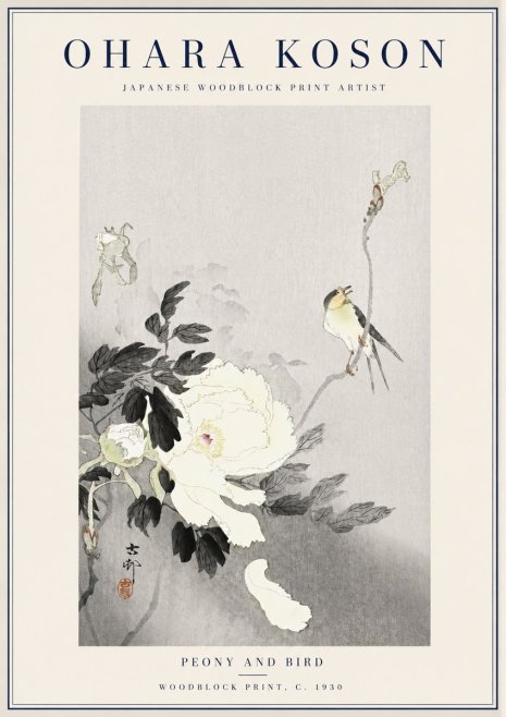 Ohara Koson Peony and Bird No3 - Poszter