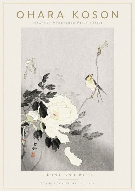 Ohara Koson Peony and Bird No4 - Poszter