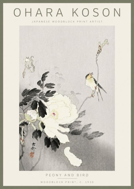 Ohara Koson Peony and Bird No5 - Poszter