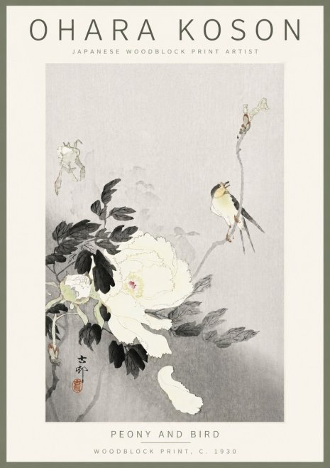 Ohara Koson Peony and Bird No6 - Poszter