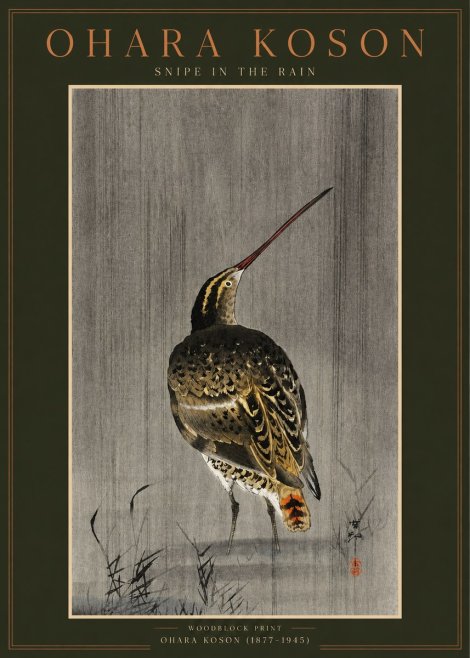 Ohara Koson Snipe in the Rain No2 - Poszter