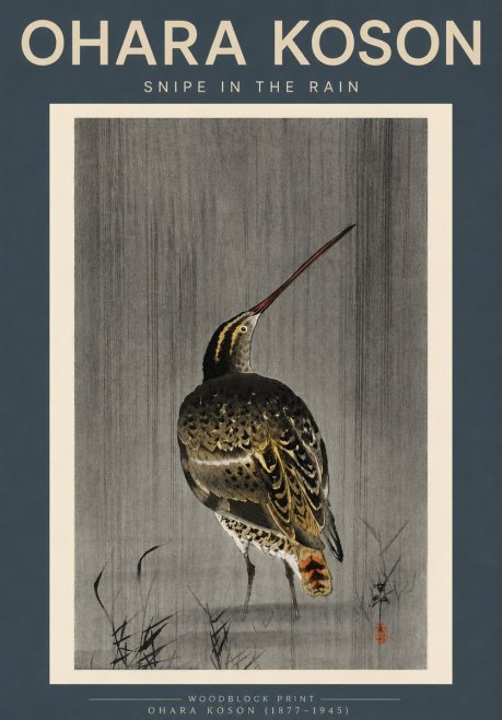 Ohara Koson Snipe in the Rain No3 - Poszter
