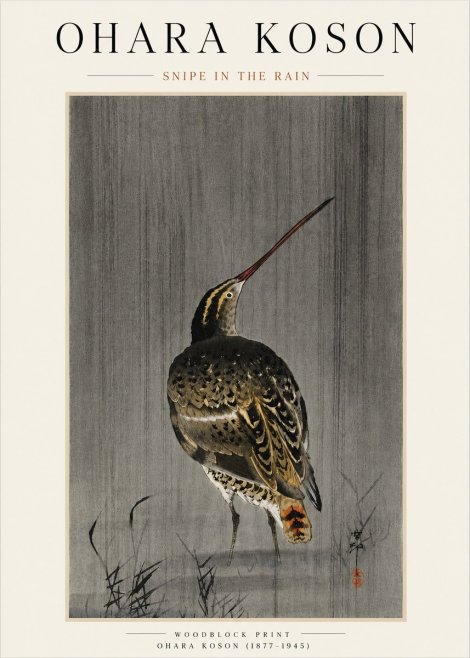 Ohara Koson Snipe in the Rain No4 - Poszter
