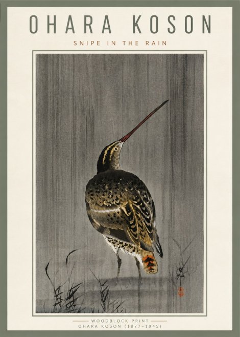Ohara Koson Snipe in the Rain No6 - Poszter