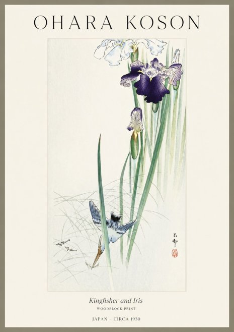 Ohara Koson Kingfisher and Iris No1 - Poszter
