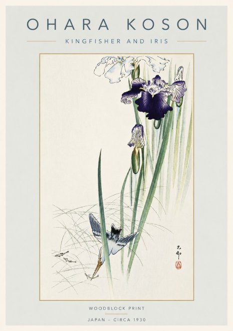 Ohara Koson Kingfisher and Iris No4 - Poszter