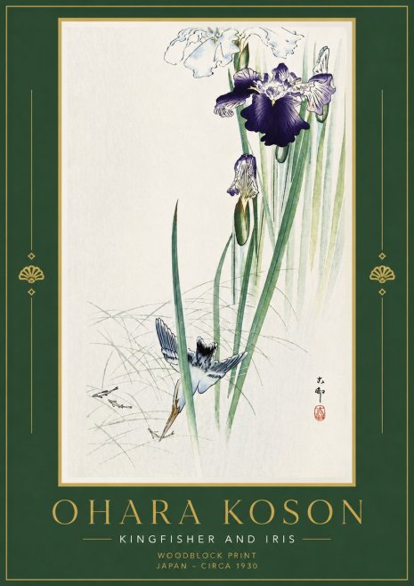 Ohara Koson Kingfisher and Iris No6 - Poszter