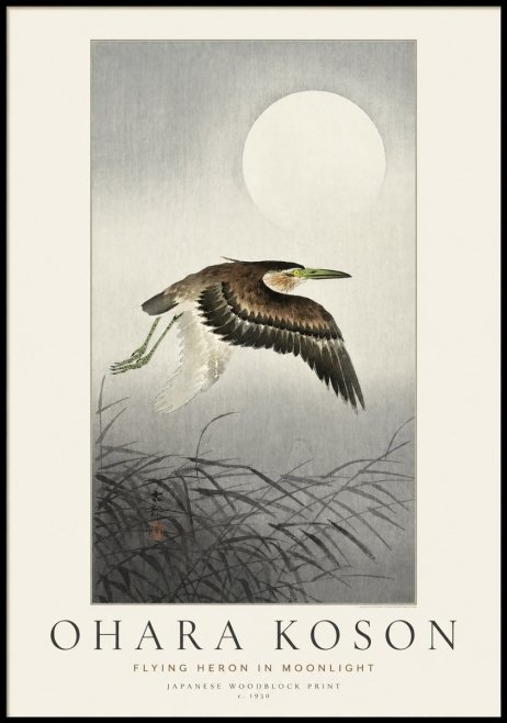 Ohara Koson Flying Heron in Moonlight No1 - Poszter