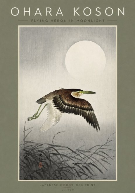 Ohara Koson Flying Heron in Moonlight No2 - Poszter
