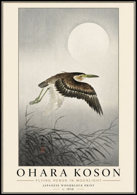 Ohara Koson Flying Heron in Moonlight No3 - Poszter